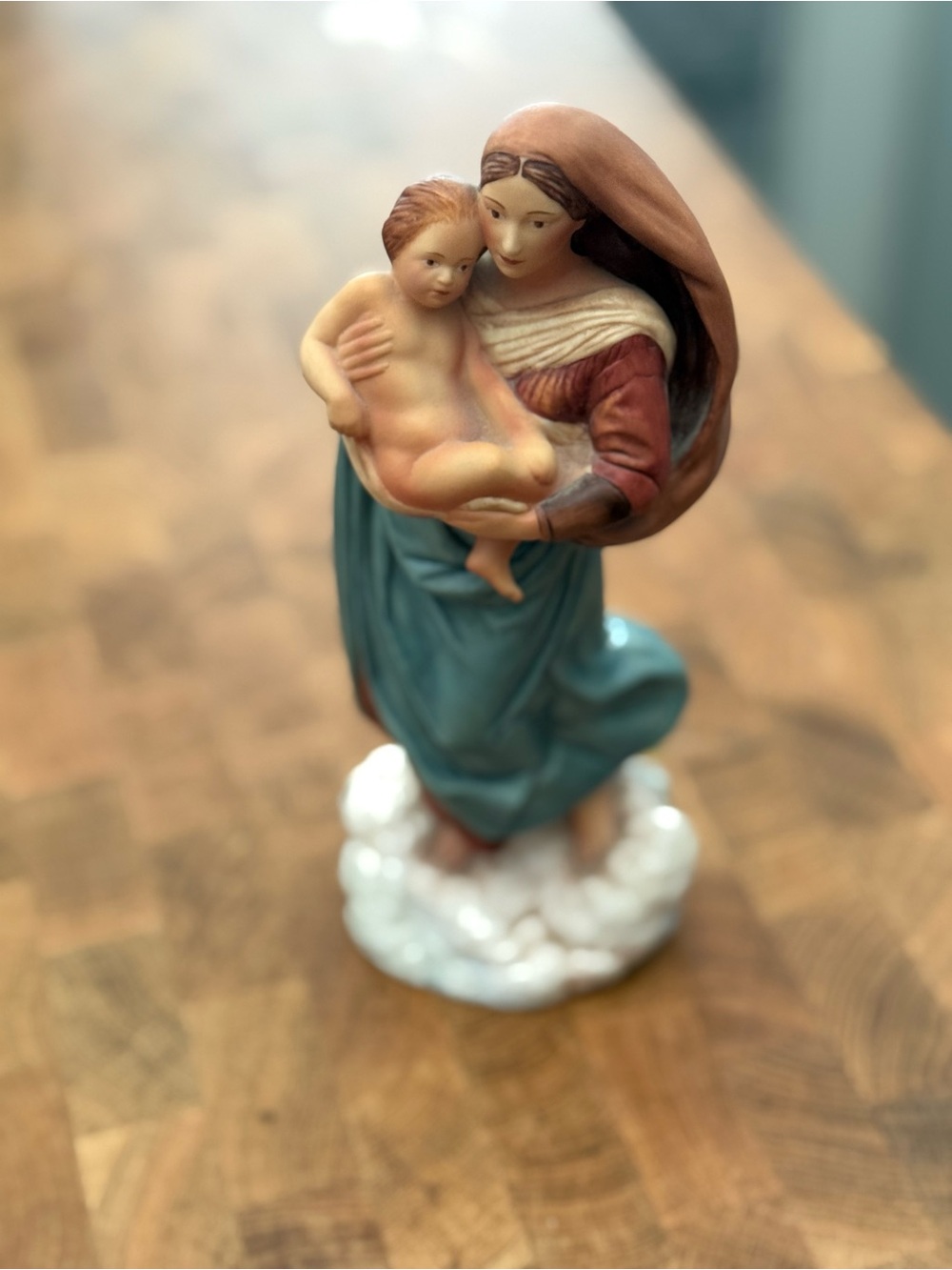 Franklin Mint Madonna and Child Figurine in Teal and Brown
